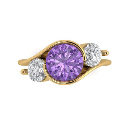 3.5 cttw Simulated Alexandrite Three-Stone Engagement Ring - Solid Gold (Round Cut,8.0mm)