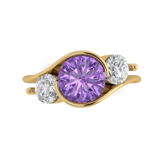 3.5 cttw Simulated Alexandrite Three-Stone Engagement Ring - Solid Yellow Gold (VVS1, Round Cut,8.0mm)