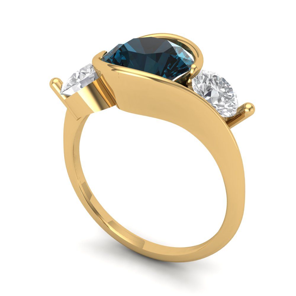 3.5 cttw Natural London Blue Topaz Three-Stone Engagement Ring - Solid Gold (Round Cut,8.0mm)