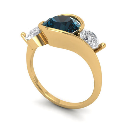 3.5 cttw Natural London Blue Topaz Three-Stone Engagement Ring - Solid Gold (Round Cut,8.0mm)