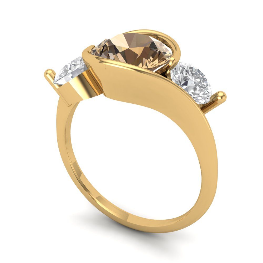 3.5 cttw Zirconia Simulated Champagne Diamond Three-Stone Engagement Ring - Solid Yellow Gold (VVS1, Round Cut,8.0mm)