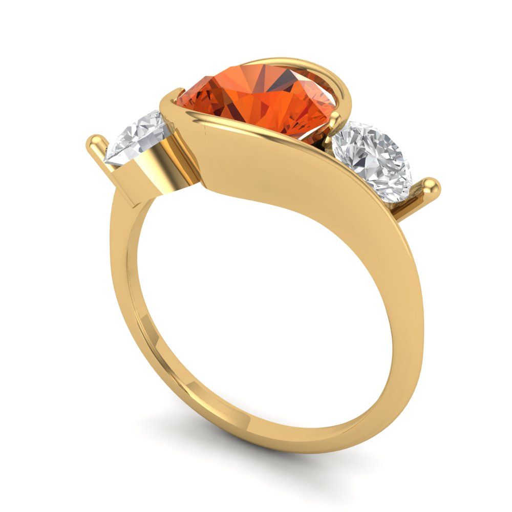 3.5 cttw Zirconia Simulated Red Diamond Three-Stone Engagement Ring - Solid Gold (VVS1, Round Cut,8.0mm)