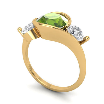 3.5 cttw Natural Peridot Three-Stone Engagement Ring - Solid Gold (Round Cut,8.0mm)