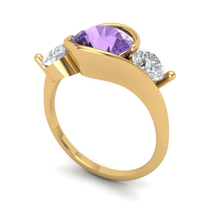 3.5 cttw Simulated Alexandrite Three-Stone Engagement Ring - Solid Gold (Round Cut,8.0mm)