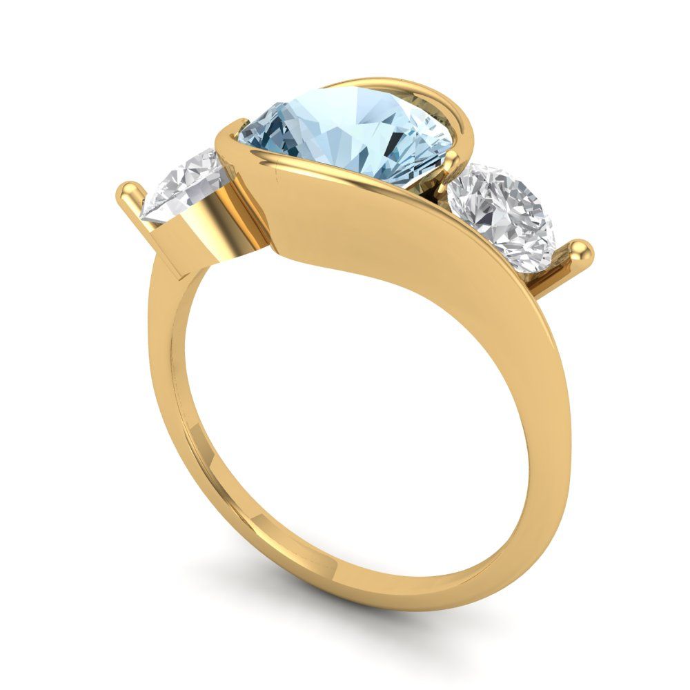 3.5 cttw Natural Swiss Blue Topaz Three-Stone Engagement Ring - Solid Gold (Round Cut,8.0mm)
