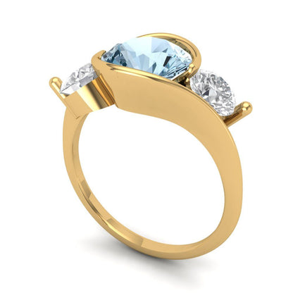 3.5 cttw Natural Swiss Blue Topaz Three-Stone Engagement Ring - Solid Gold (Round Cut,8.0mm)
