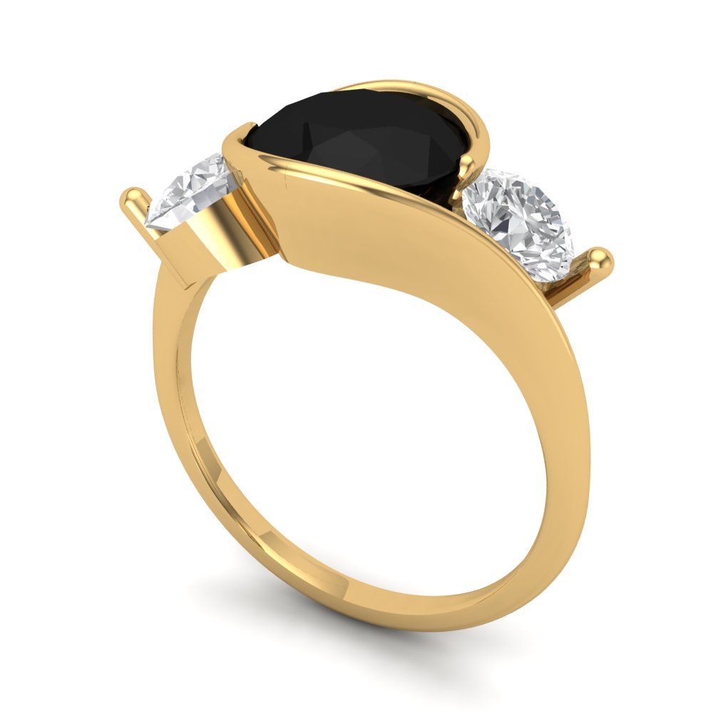 3.5 cttw Natural Onyx Three-Stone Engagement Ring - Solid Gold (Round Cut,8.0mm)