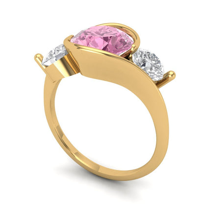 3.5 cttw Zirconia Simulated Pink Diamond Three-Stone Engagement Ring - Solid Gold (VVS1, Round Cut,8.0mm)