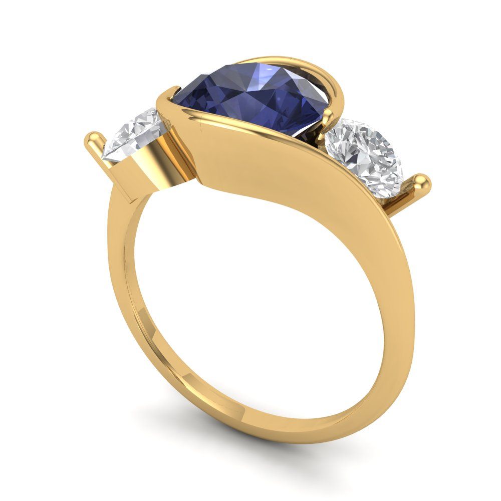 3.5 cttw Simulated Blue Sapphire Three-Stone Engagement Ring - Solid Gold (Round Cut,8.0mm)