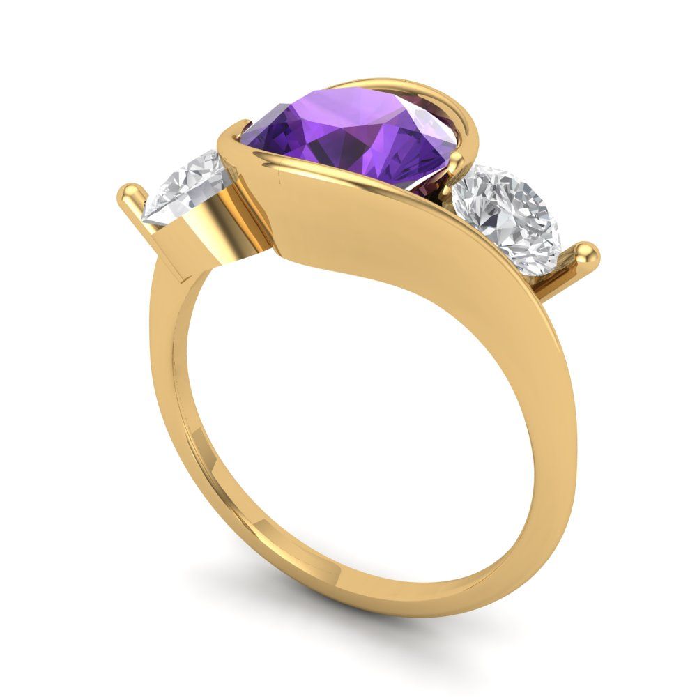 3.5 cttw Natural Amethyst Three-Stone Engagement Ring - Solid Gold (Round Cut,8.0mm)