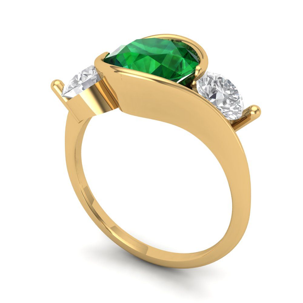 3.5 cttw Simulated Emerald Three-Stone Engagement Ring - Solid Yellow Gold (VVS1, Round Cut,8.0mm)