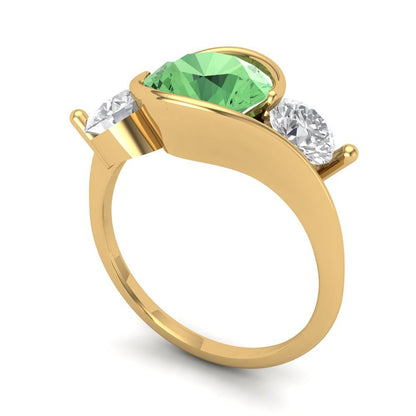 3.5 cttw Zirconia Simulated Green Diamond Three-Stone Engagement Ring - Solid Yellow Gold (VVS1, Round Cut,8.0mm)