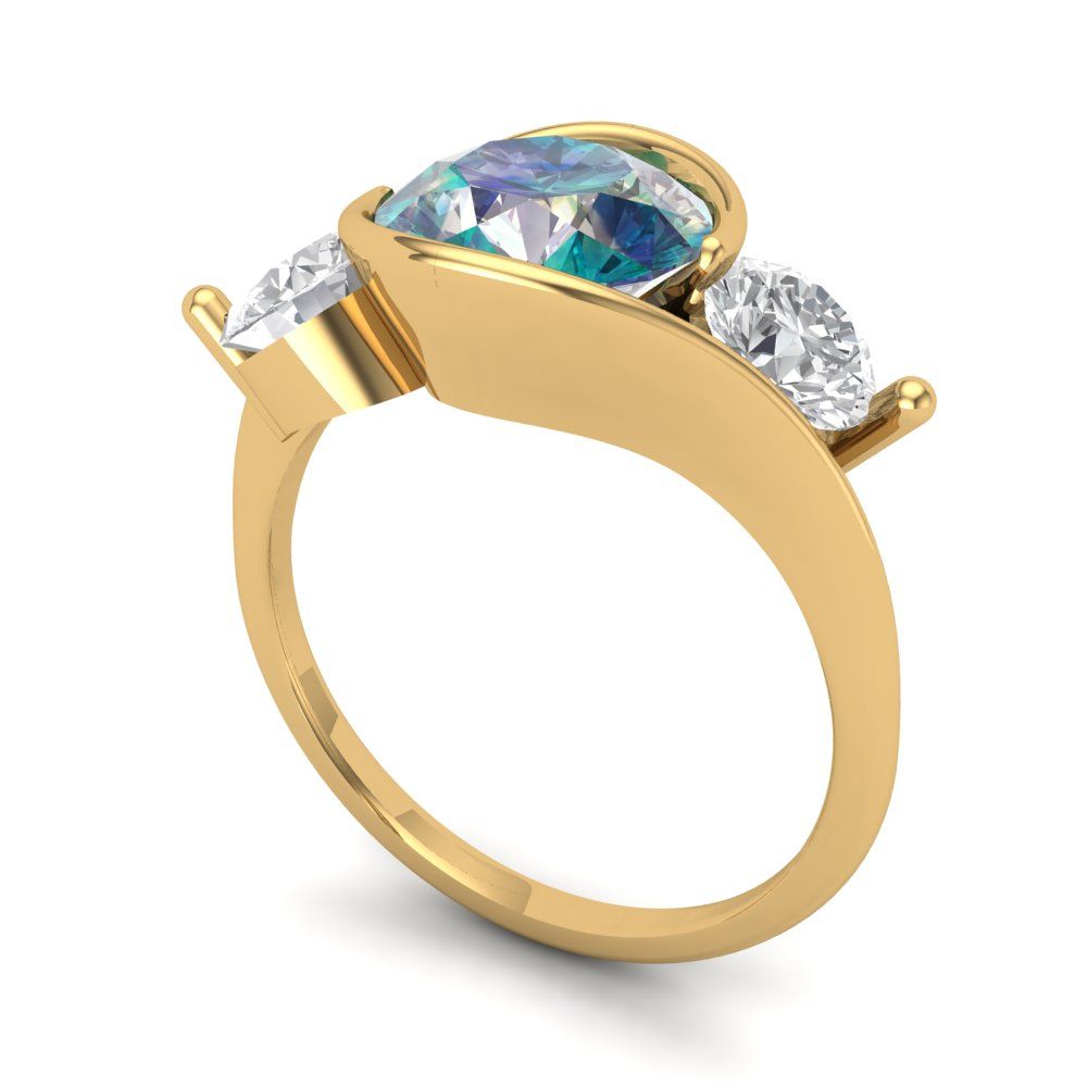 3.5 cttw Blue Moissanite Three-Stone Engagement Ring - Solid Gold (Round Cut,8.0mm)