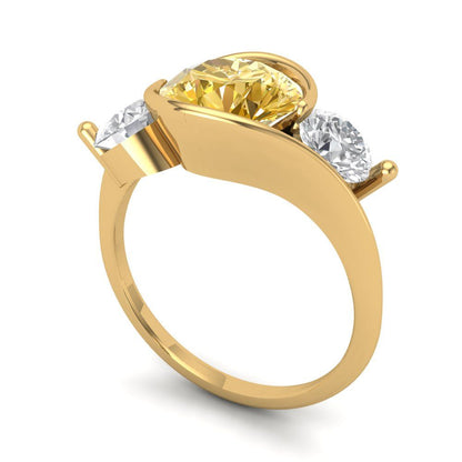 3.5 cttw Zirconia Simulated Yellow Diamond Three-Stone Engagement Ring - Solid Yellow Gold (VVS1, Round Cut,8.0mm)