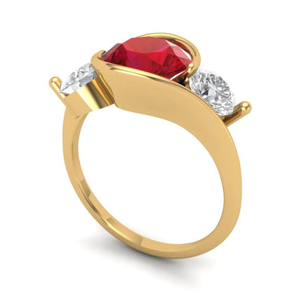 3.5 cttw Simulated Ruby Three-Stone Engagement Ring - Solid Gold (Round Cut,8.0mm)