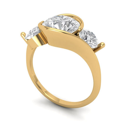 3.5 ct Brilliant Round Cut Natural Diamond Stone Clarity VS1-2 Color G-H Yellow Gold Three-Stone Ring