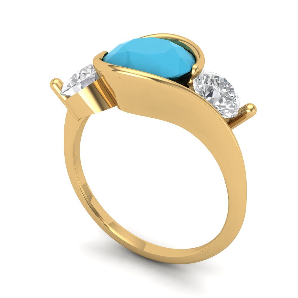 3.5 cttw Simulated Turquoise Three-Stone Engagement Ring - Solid Gold (Round Cut,8.0mm)