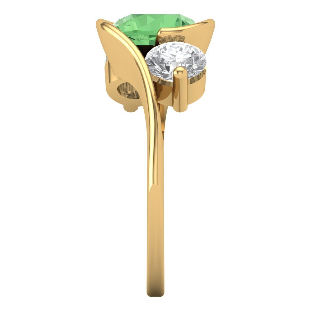 3.5 cttw Zirconia Simulated Green Diamond Three-Stone Engagement Ring - Solid Yellow Gold (VVS1, Round Cut,8.0mm)