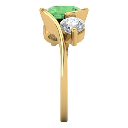 3.5 cttw Zirconia Simulated Green Diamond Three-Stone Engagement Ring - Solid Yellow Gold (VVS1, Round Cut,8.0mm)