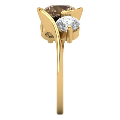 3.5 cttw Zirconia Simulated Champagne Diamond Three-Stone Engagement Ring - Solid Yellow Gold (VVS1, Round Cut,8.0mm)