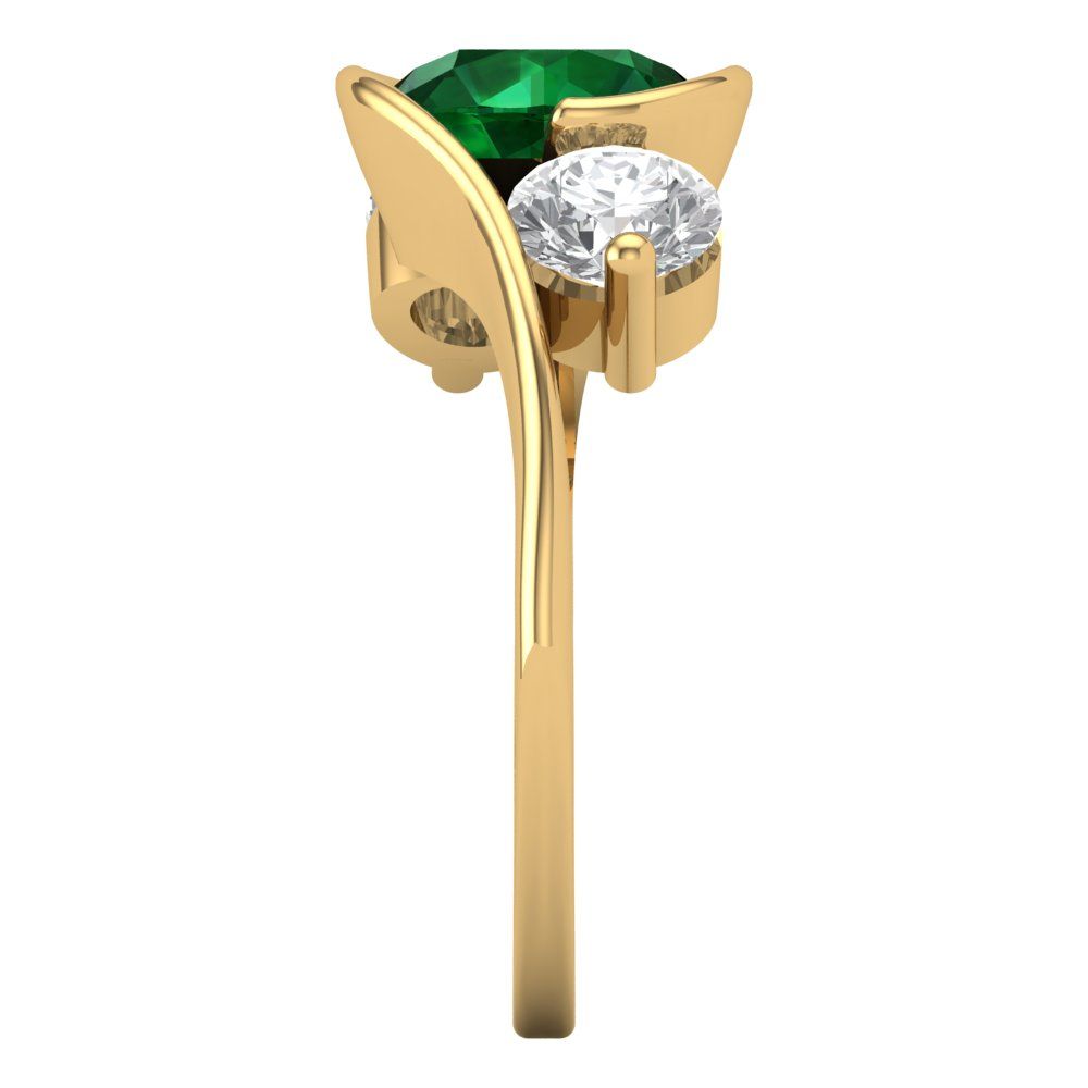 3.5 cttw Simulated Emerald Three-Stone Engagement Ring - Solid Yellow Gold (VVS1, Round Cut,8.0mm)