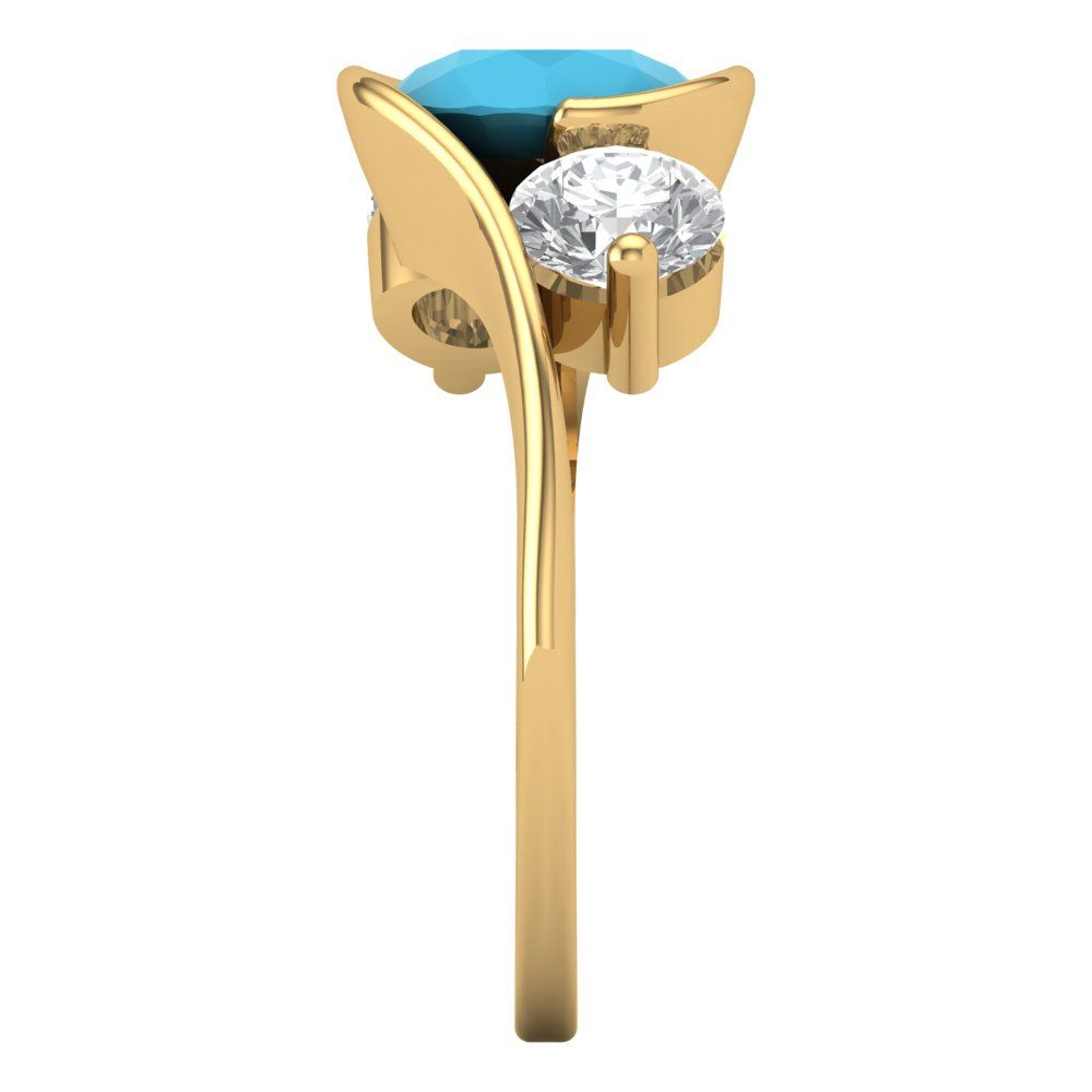 3.5 cttw Simulated Turquoise Three-Stone Engagement Ring - Solid Gold (Round Cut,8.0mm)