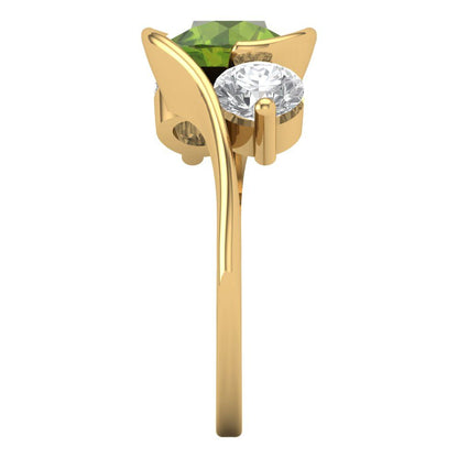 3.5 cttw Natural Peridot Three-Stone Engagement Ring - Solid Gold (Round Cut,8.0mm)