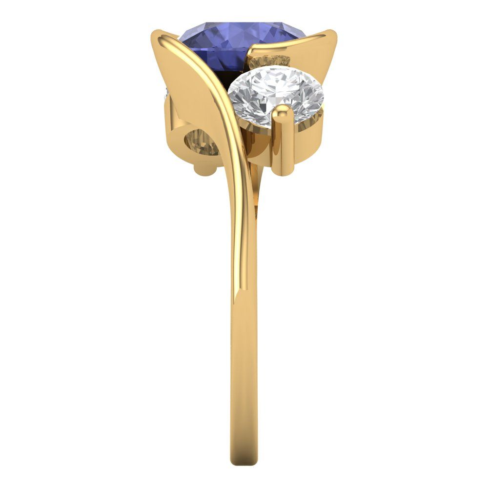 3.5 cttw Simulated Tanzanite Three-Stone Engagement Ring - Solid Yellow Gold (VVS1, Round Cut,8.0mm)