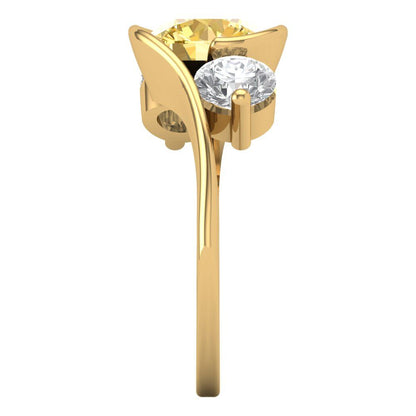 3.5 cttw Zirconia Simulated Yellow Diamond Three-Stone Engagement Ring - Solid Yellow Gold (VVS1, Round Cut,8.0mm)