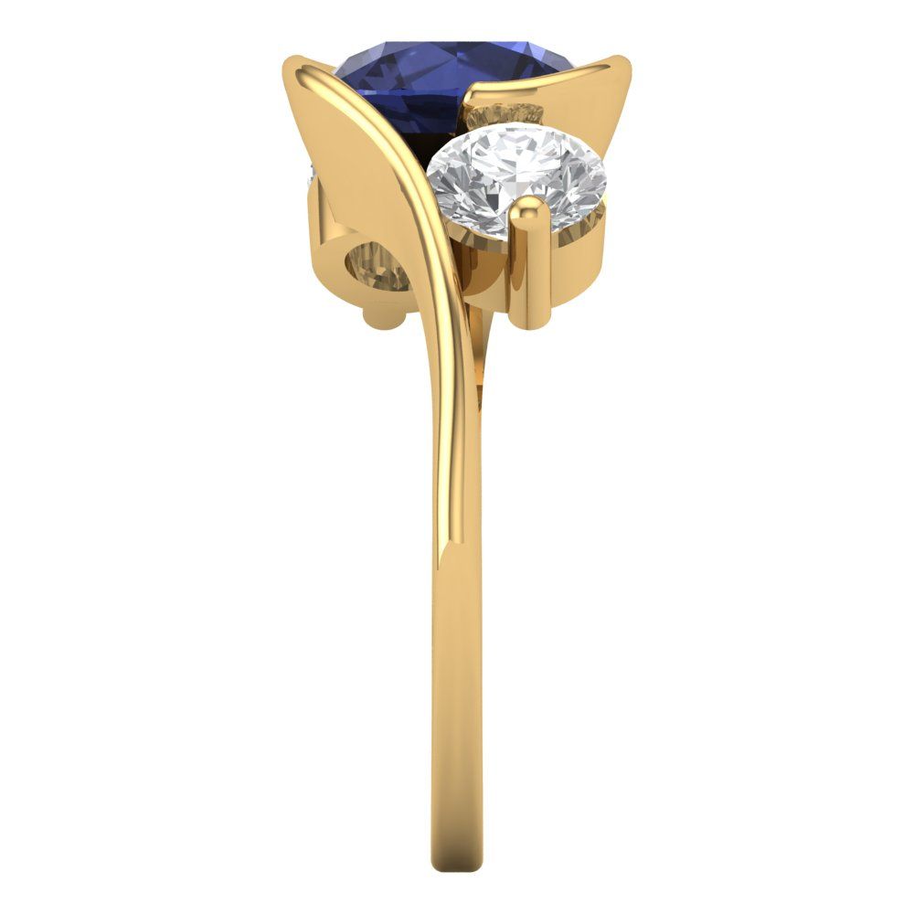 3.5 cttw Simulated Blue Sapphire Three-Stone Engagement Ring - Solid Gold (Round Cut,8.0mm)