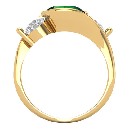 3.5 cttw Simulated Emerald Three-Stone Engagement Ring - Solid Yellow Gold (VVS1, Round Cut,8.0mm)
