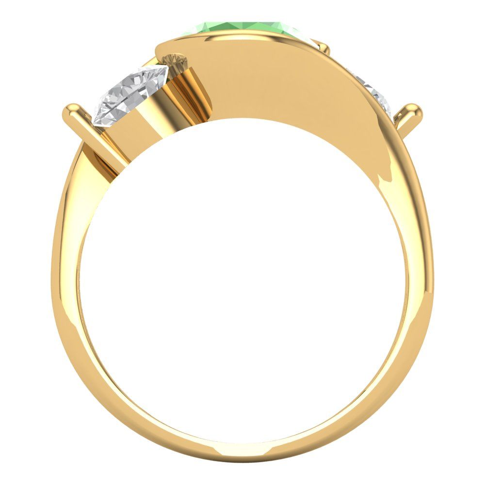 3.5 cttw Zirconia Simulated Green Diamond Three-Stone Engagement Ring - Solid Yellow Gold (VVS1, Round Cut,8.0mm)