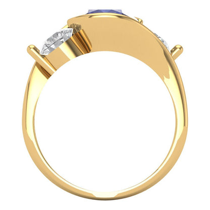 3.5 cttw Simulated Tanzanite Three-Stone Engagement Ring - Solid Yellow Gold (VVS1, Round Cut,8.0mm)