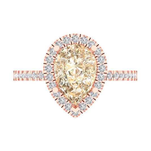 2.38 cttw Natural Morganite Hidden Halo Engagement Ring - Solid Rose Gold (VVS1, Pear Cut,10x7mm )