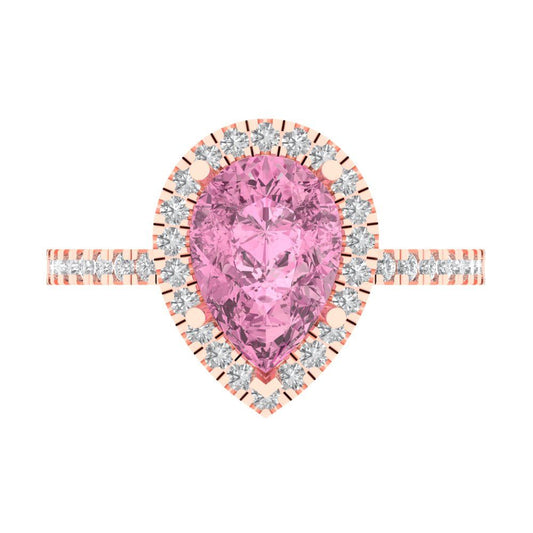 2.38 cttw Zirconia Simulated Pink Diamond Hidden Halo Engagement Ring - Solid Rose Gold (VVS1, Pear Cut,10x7mm )