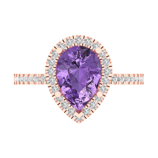 2.38 cttw Simulated Alexandrite Hidden Halo Engagement Ring - Solid Rose Gold (VVS1, Pear Cut,10x7mm )
