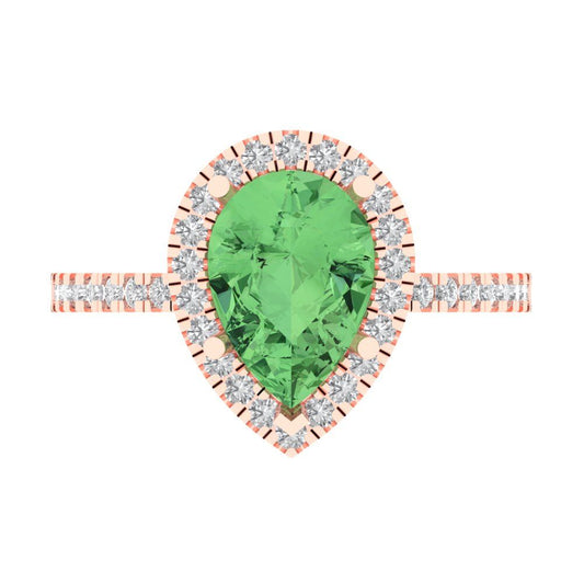 2.38 cttw Zirconia Simulated Green Diamond Hidden Halo Engagement Ring - Solid Rose Gold (VVS1, Pear Cut,10x7mm )