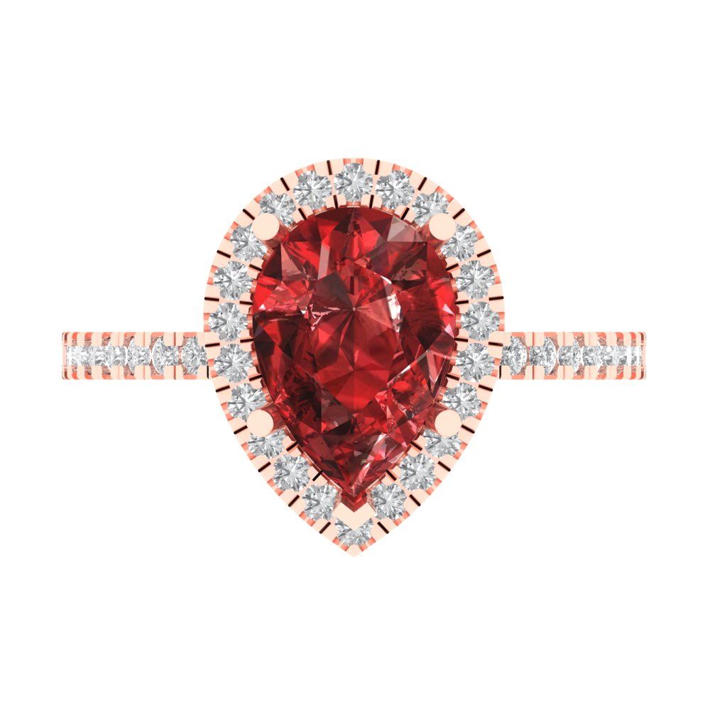 2.38 cttw Natural Garnet Hidden Halo Engagement Ring - Solid Gold (Pear Cut,10x7mm )