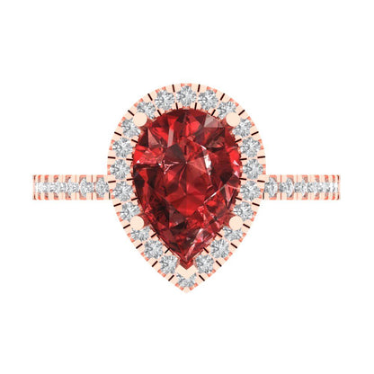 2.38 cttw Natural Garnet Hidden Halo Engagement Ring - Solid Gold (Pear Cut,10x7mm )