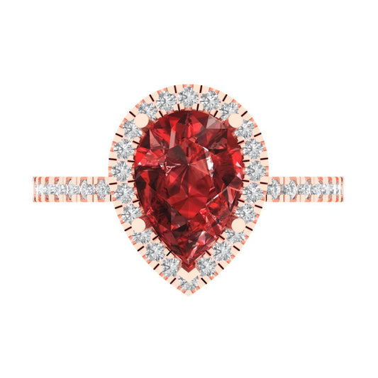2.38 cttw Natural Garnet Hidden Halo Engagement Ring - Solid Rose Gold (VVS1, Pear Cut,10x7mm )