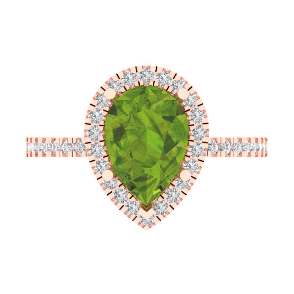 2.38 cttw Natural Peridot Hidden Halo Engagement Ring - Solid Gold (Pear Cut,10x7mm )
