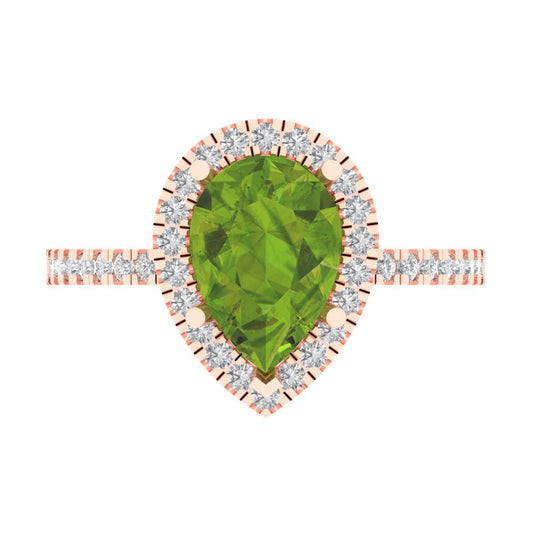 2.38 cttw Natural Peridot Hidden Halo Engagement Ring - Solid Rose Gold (VVS1, Pear Cut,10x7mm )