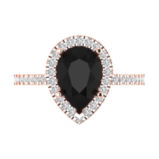 2.38 cttw Natural Onyx Hidden Halo Engagement Ring - Solid Rose Gold (VVS1, Pear Cut,10x7mm )