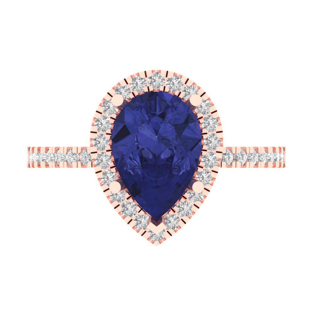 2.38 cttw Simulated Tanzanite Hidden Halo Engagement Ring - Solid Gold (Pear Cut,10x7mm )