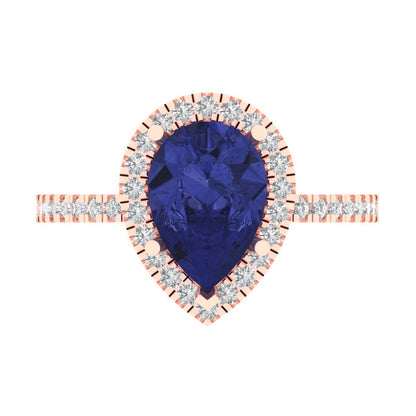 2.38 cttw Simulated Tanzanite Hidden Halo Engagement Ring - Solid Gold (Pear Cut,10x7mm )