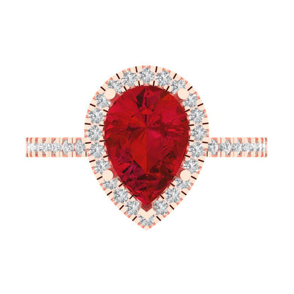 2.38 cttw Simulated Pink Tourmaline Hidden Halo Engagement Ring - Solid Gold (Pear Cut,10x7mm )