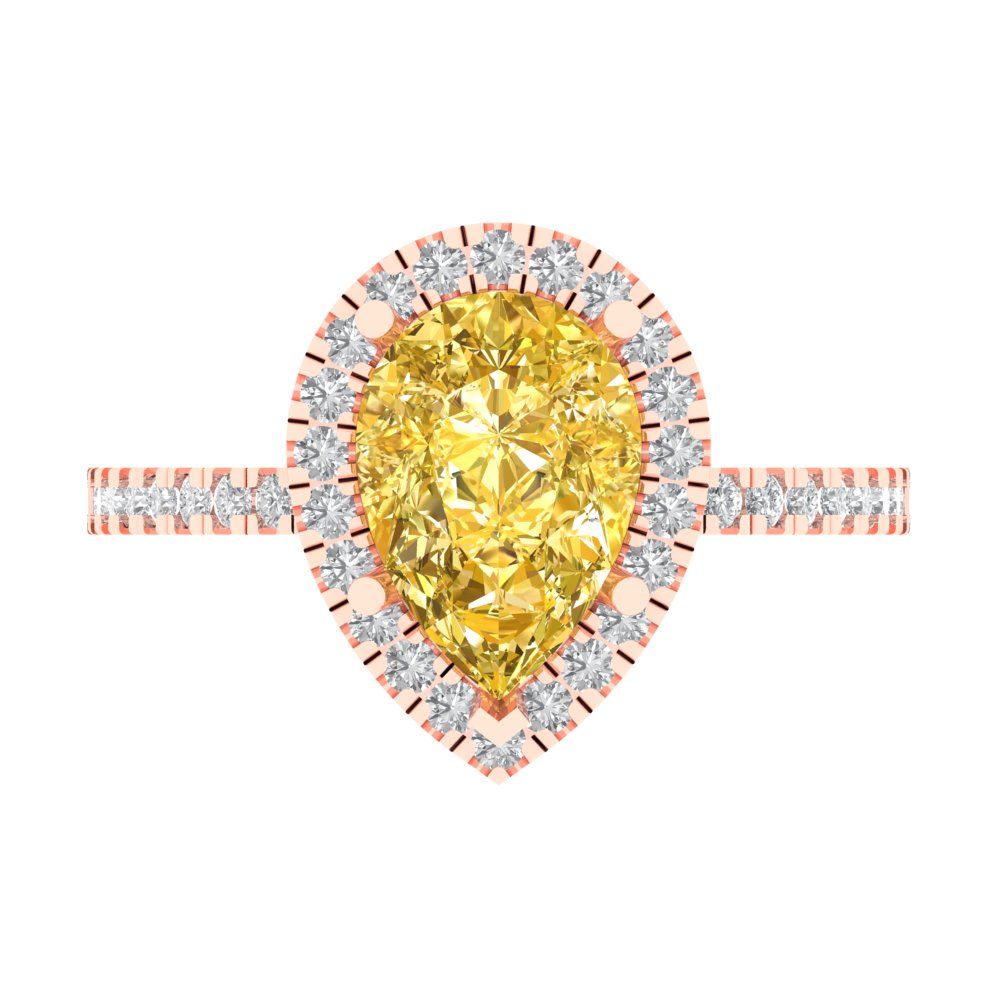 2.38 cttw Zirconia Simulated Yellow Diamond Hidden Halo Engagement Ring - Solid Gold (VVS1, Pear Cut,10x7mm )
