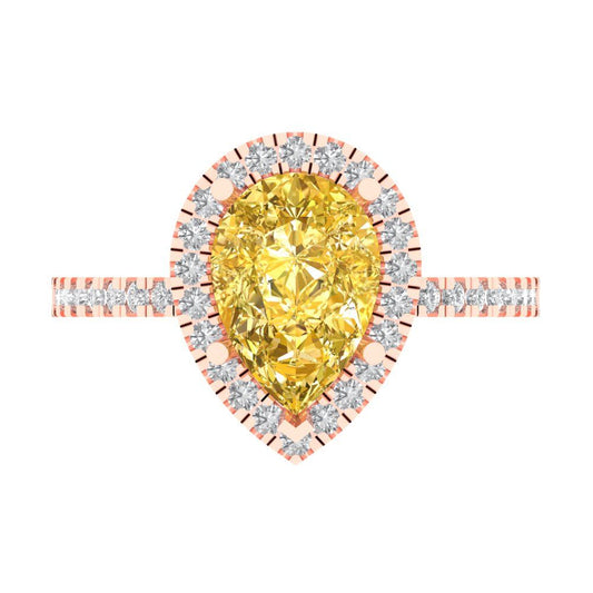 2.38 cttw Zirconia Simulated Yellow Diamond Hidden Halo Engagement Ring - Solid Rose Gold (VVS1, Pear Cut,10x7mm )
