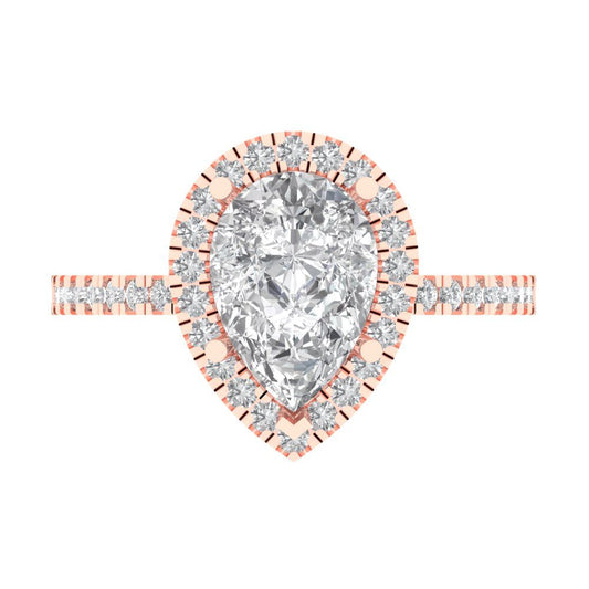 2.38 cttw White Sapphire Hidden Halo Engagement Ring - Solid Rose Gold (VVS1, Pear Cut,10x7mm )
