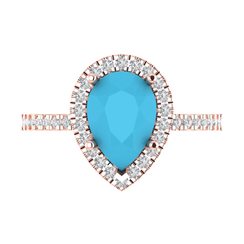 2.38 cttw Simulated Turquoise Hidden Halo Engagement Ring - Solid Gold (Pear Cut,10x7mm )